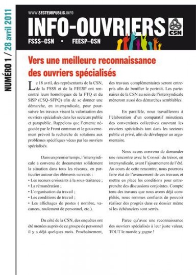 Bulletin Info-ouvriers, No. 1, 28 avril 2011