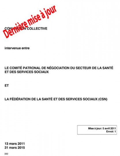 Mise à jour de la convention collective du secteur de la santé et des services sociaux