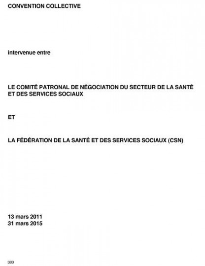 Nouvelle convention collective du réseau de la santé et nomenclature 2010-2015