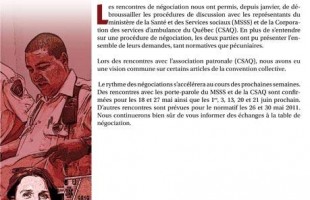Bulletin Info-négo secteur préhospitalier, mai 2011 : la négo bien amorcée!