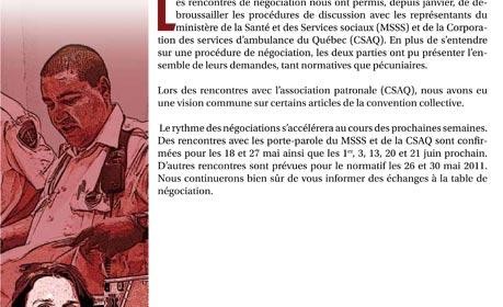 Bulletin Info-négo du 13 mai 2011 des préhospitaliers
