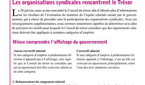 Info-maintien équité : les syndicats rencontrent le Conseil du trésor – février 2011