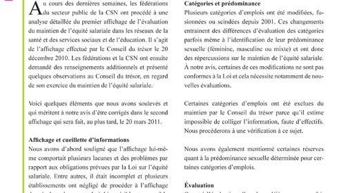 Info-maintien équité du 14 mars 2011 : un second affichage d’ici le 20 mars